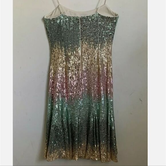 Badgley Mischka Natalie Dress Mint Sequin Multi Fit Flare Spaghetti Strap - Picture 4 of 9